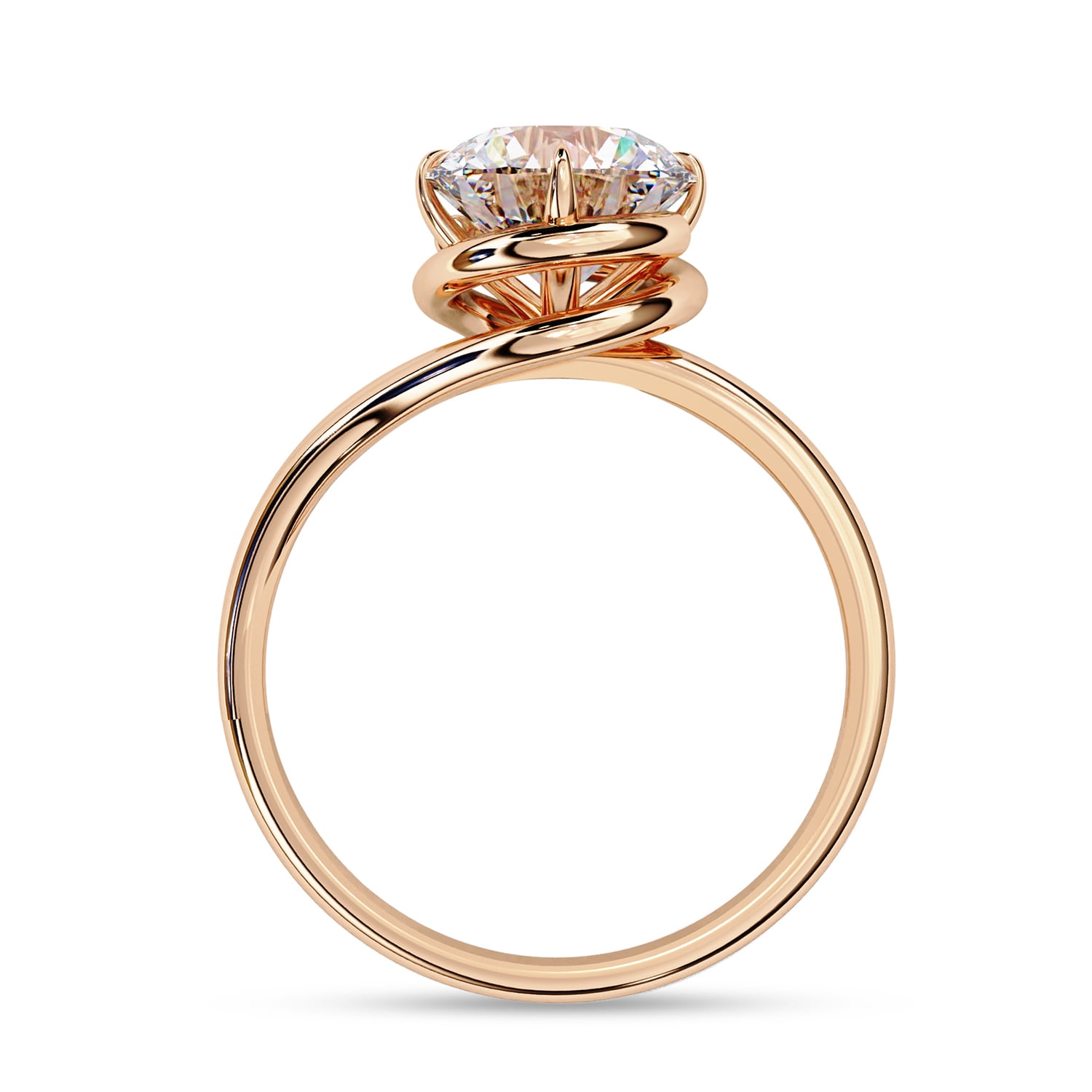 Bypass Engagement Promise Rings for Women | Center 7MM Round Lab Created Moissanite Solitaire Promise Rings in 14K Solid Rose Gold Jewelry Gift for Her, Ring Size 10