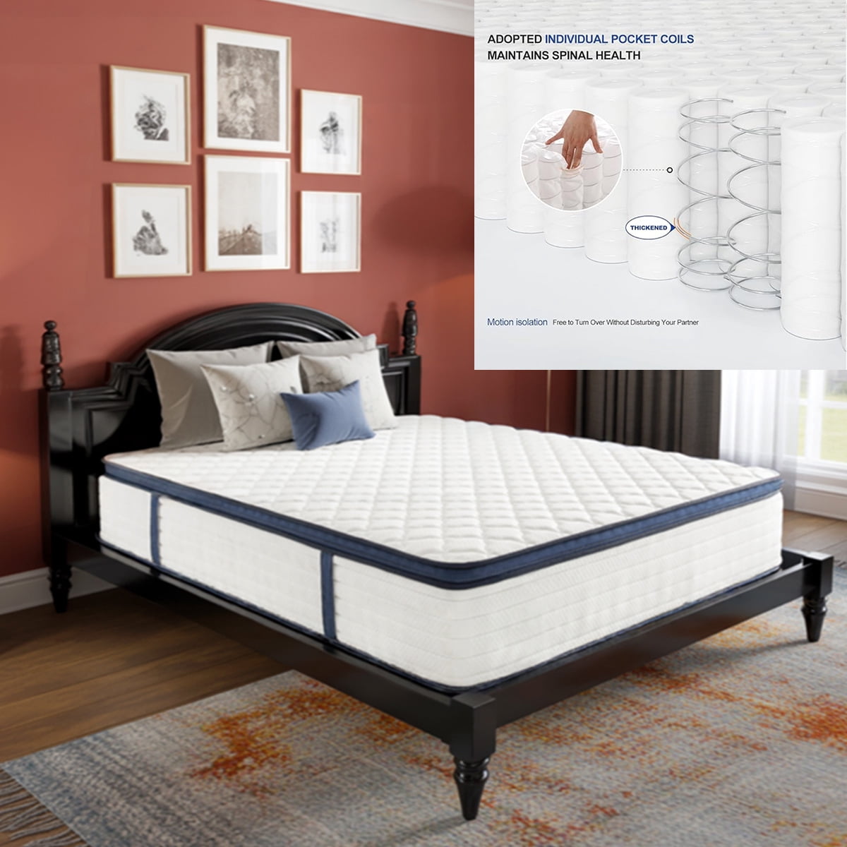 King Size Mattress, 14" Hybrid Cooling Gel Memory Foam Mattress, Pocketed Spring System for Maximum Pressure Relief & Airflow, Firm Support, Mattress in a Box