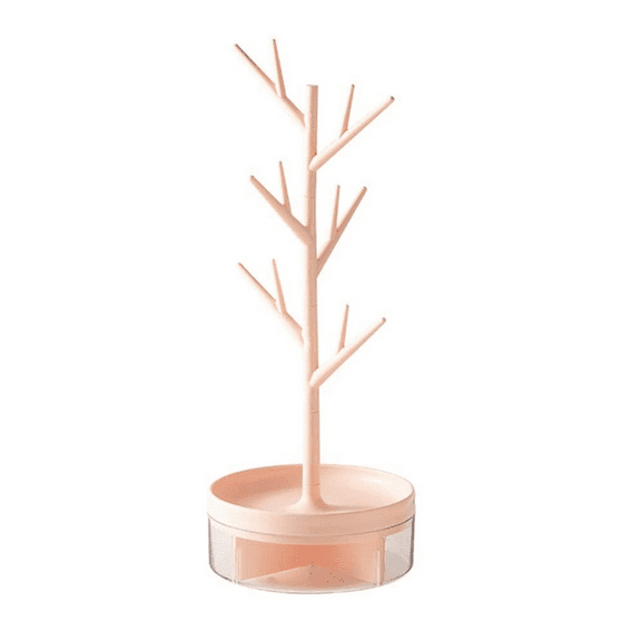 Branch Jewelry Rack with Rotatable Base and Storage Box Tree Tower Rack Hanging Organizer, Pink