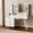 White, variant on Lighted Makeup Vanity Desk with Mirror, 5 Drawers, Power Outlet, Storage Shelves, Wave Panel Design, 3-Color LED - Elegant Bedroom Furniture - Natural Wood Color