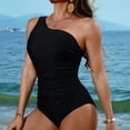 thumbnail image 2 of felwors Women's One Shoulder Ruched One Piece Swimsuit with High Cut Leg - Black Bathing Suit for Beach & Pool (Black, L), 2 of 9
