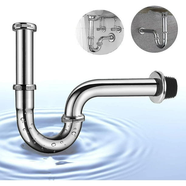 Sifón para lavabo, juego universal de desagüe para acortar tuberías de calidad, sifón, junta de goma para lavabo + desagüe con conexión a la pared