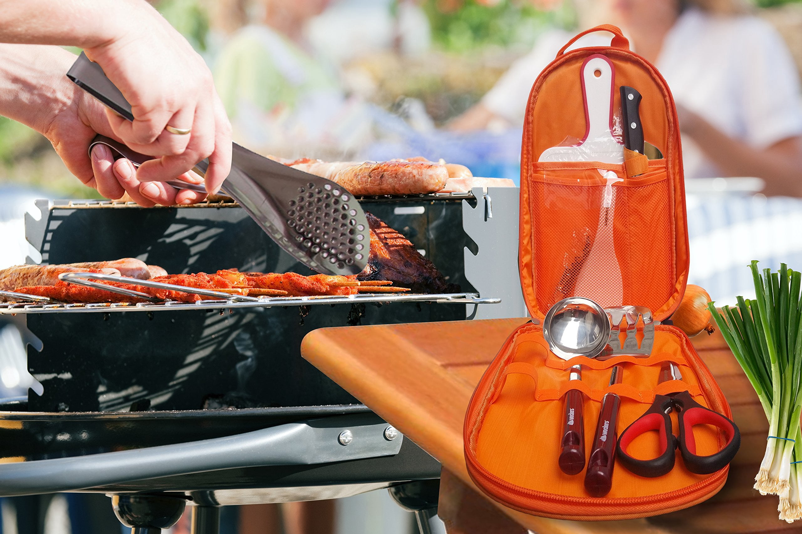 Wealers Kitchen Gadgets | 11- Piece Cooking Utensils Set for Travelers | Compact Sized Travel Organizer | Stainless Steel Cookware | Orange