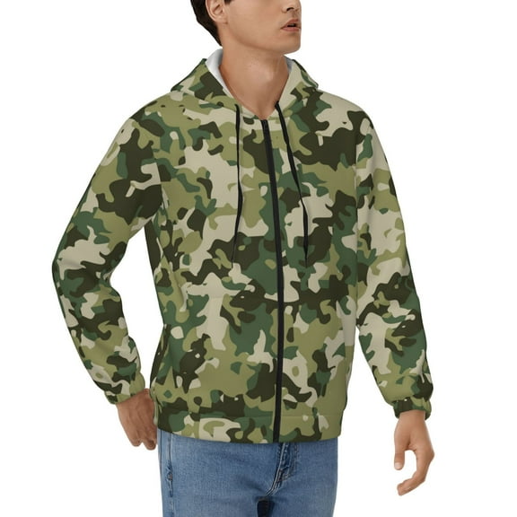 Mens Full Zip Hoodies Sweashirts Jacket Hooded Sweatshirt, Military Camouflage Green Camo