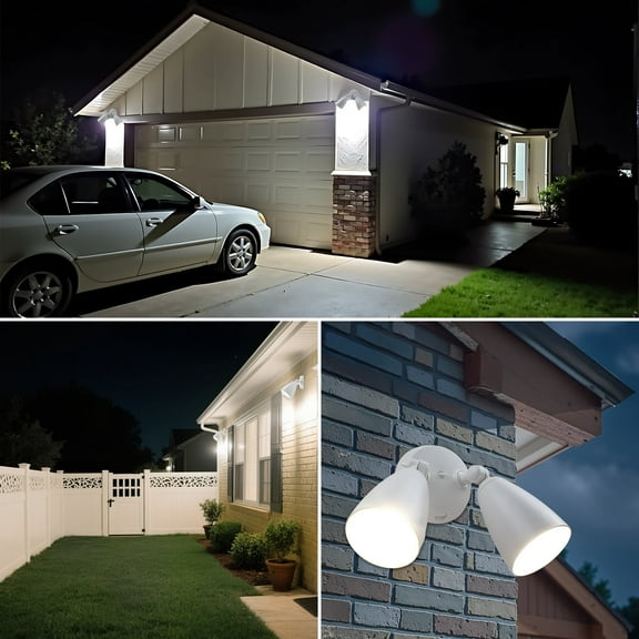 Outdoor Flood Light Fixtures With Dual Adjustable Heads,1500lm Exterior Spotlights,Dual Control-Switch/ Dusk-to-Dawn,IP54 Waterproof,4000K Security Lights(10W PAR38 LED Bulbs Included)