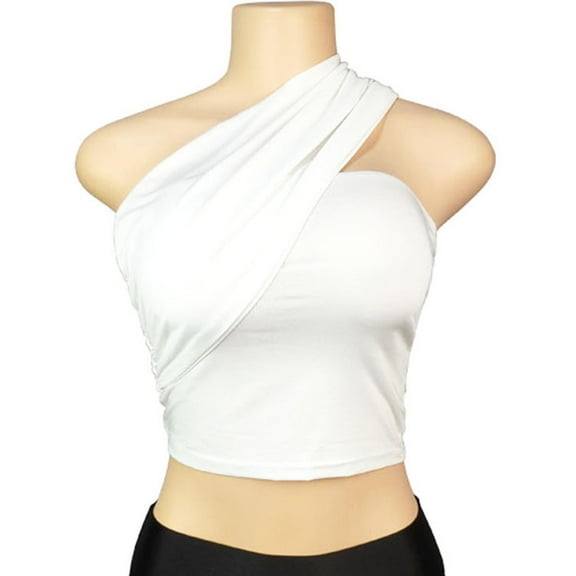 ABATAB Womens Crop Tubes Tops Sleeveless Going Out Casual Tee One Shoulder Solid Color Summer Blouses Slim Tops Tshirts