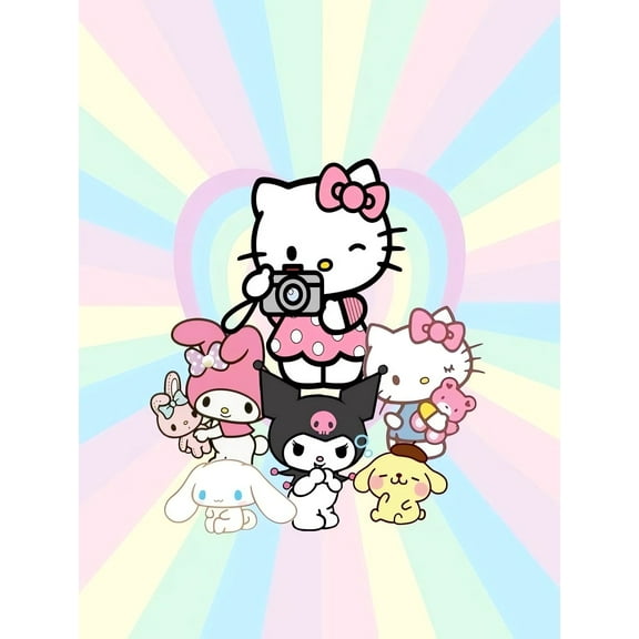 DIY 5D Hello Kitty Diamond Art Painting Kits for Adults,Anime Cartoon Round Full Drill Crystal Rhinestone Embroidery Cross Stitch Arts Craft Canvas for Home Wall Decor，12"x 16"