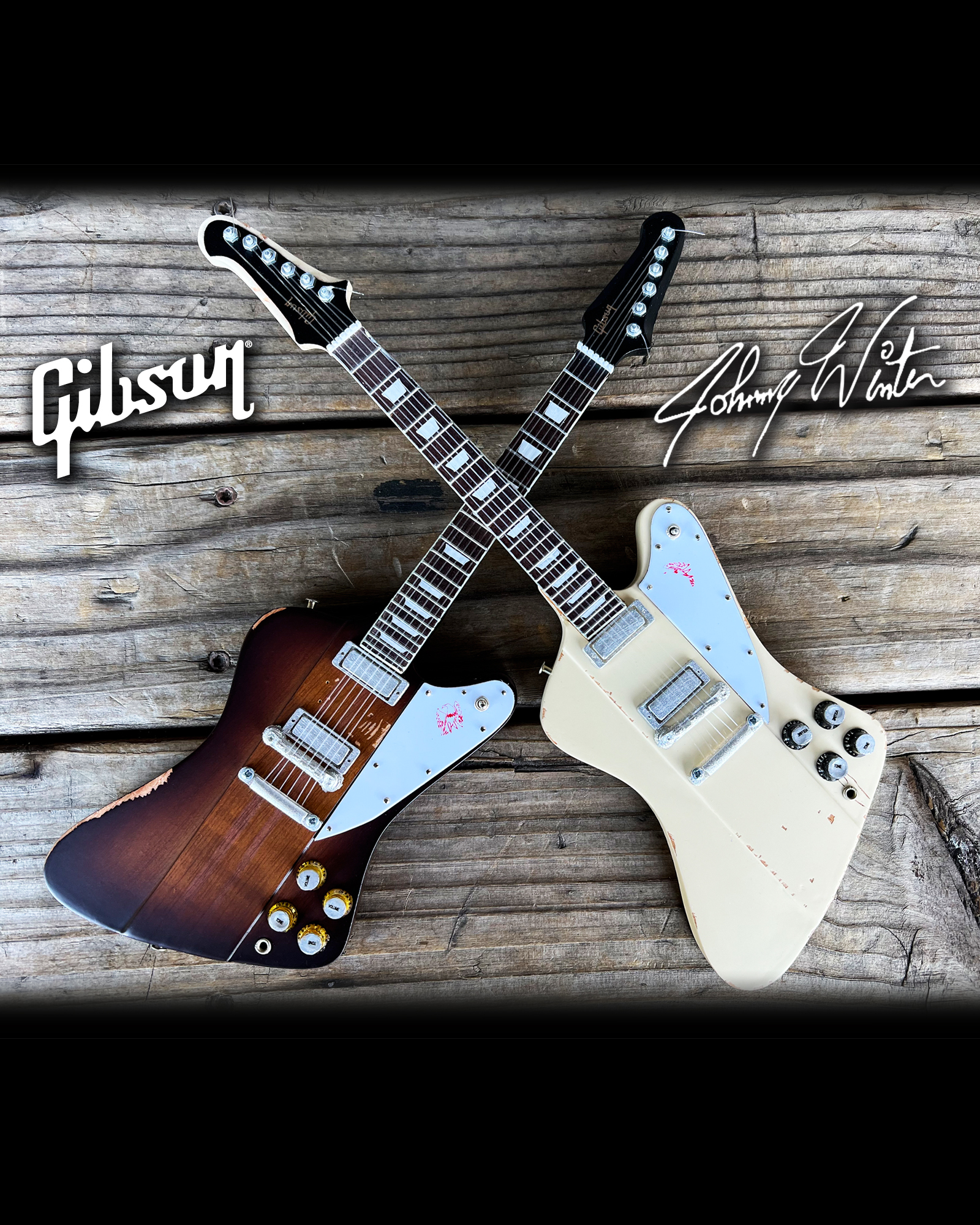 Johnny Winter 1964 Polaris White Gibson Firebird V Mini Guitar Replica Collectible, Axe Heaven, Gifts