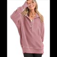 thumbnail image 3 of Sudadera con Capucha de Larga Extragrande para Mujer, Cuello en V, Botones y Abertura Lateral, Estilo Informal. Melocotón L, 3 of 9