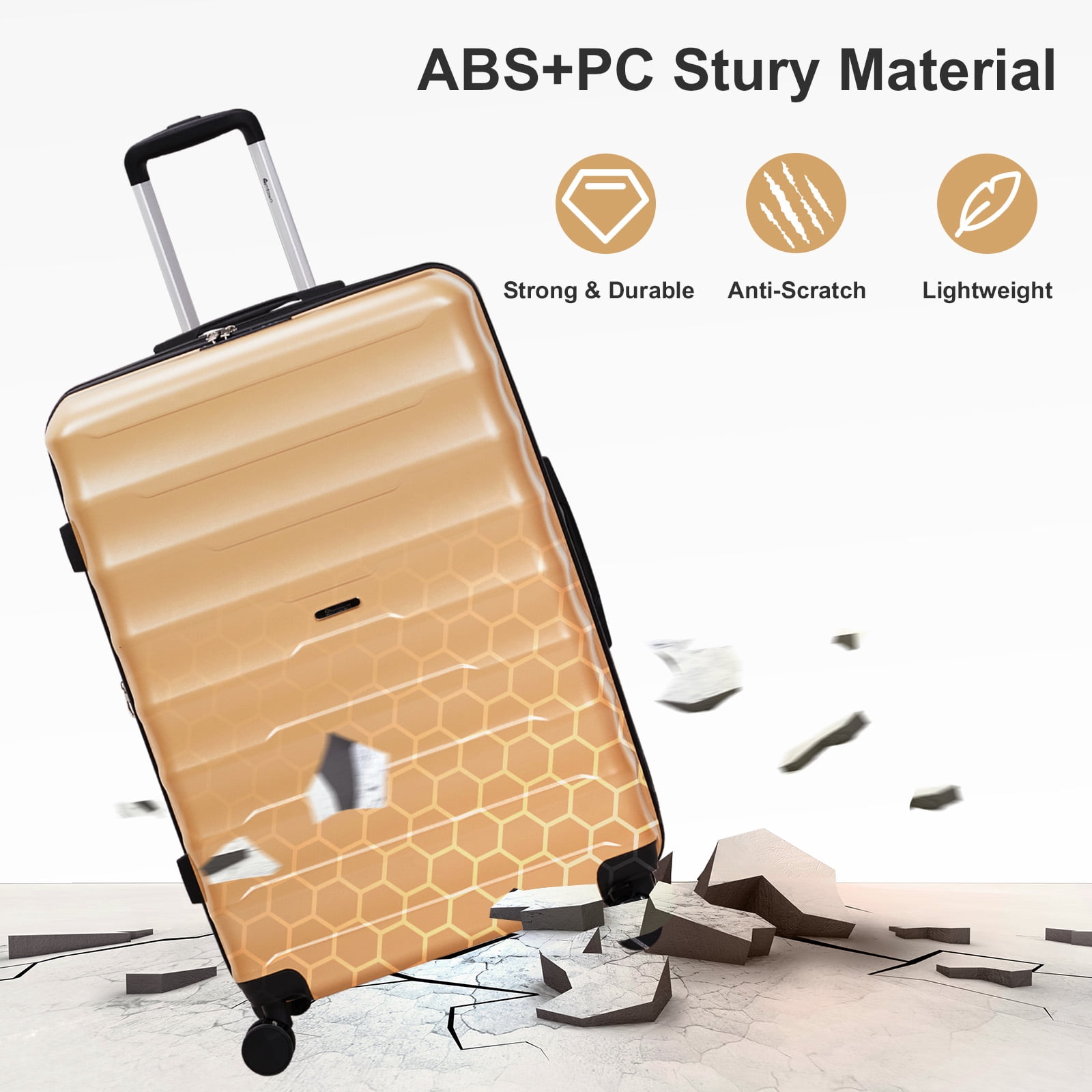 Zimtown 3 Piece Luggage Sets, ABS+PC Expandble Hardside Suitcase TSA Lock Lightweight Durable Spinner Luggage, Yellow