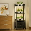 thumbnail image 3 of HRYGD Plant Stand Indoor with Grow Lights 4 Tier 48.2" Metal Wood Ladder Shelf with Drawer Black, 3 of 8
