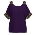 thumbnail image 5 of LoyisViDion Womans Shirts Clearance Women Casual Leopard Print Blouse Short Sleeve V-Neck Cold Shoulder Shirt Blouse Tops Purple S, 5 of 6