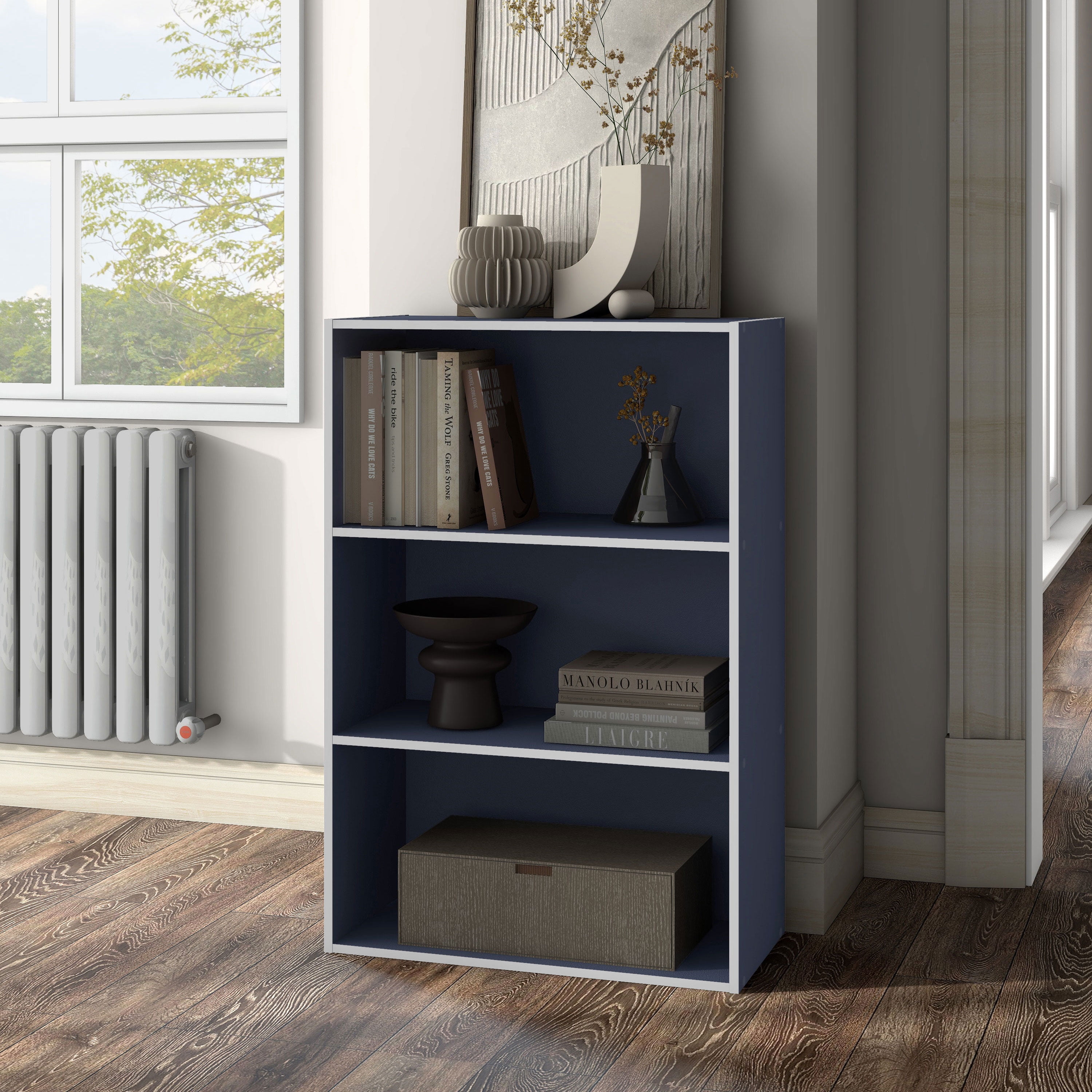 Furniture of America Brooks Stackable 3-Tier Wood Steel Blue Bookcase