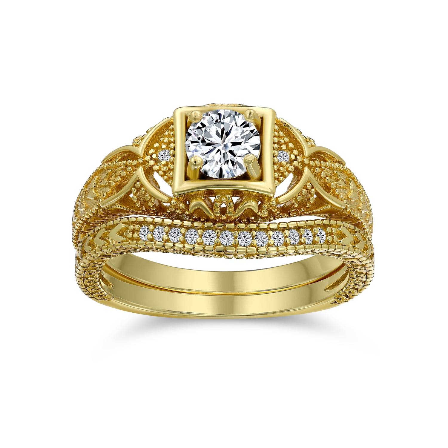 1Ct Round Cut Diamond His & Her Bridal Wedding Ring Set 14K Yellow Gold Finish 