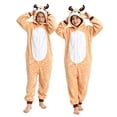 thumbnail image 4 of Generic Plush Reindeer Hooded Jumpsuit for Boys Girls, Cute Animal Flannel Bodysuit with Fluffy Mane and Tail, Autumn Holiday Party Wear, 4 of 4