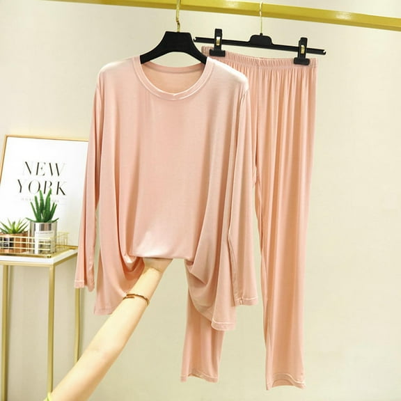 Pajamas Women's Long Sleeve Pj Set Soft 2 Piece Loungewear Sleepwear with Jogger Pants,Beige,L