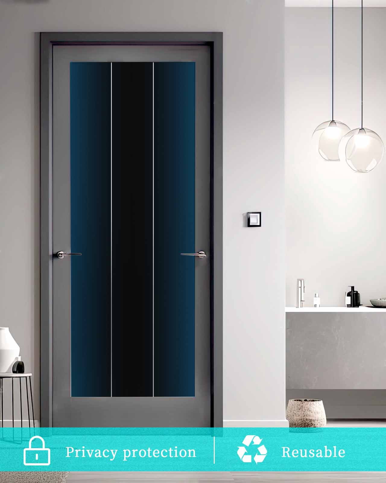 Window Privacy Film, Blue Black Ombre UV Sun Blocking Window Tint Film Heat Control One Way Blackout Window Film, Blue Gradient Abstract Modern Minimalism Art Non Adhesive Static Cling 23.6x59 In