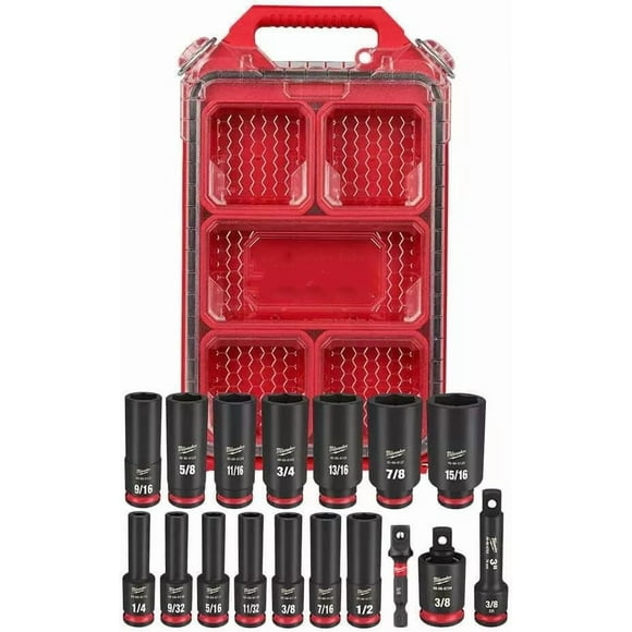 49-66-6800 For Milwaukee SHOCKWAVE 3/8” Impact Duty Socket SAE PACKOUT Set - 17 PC