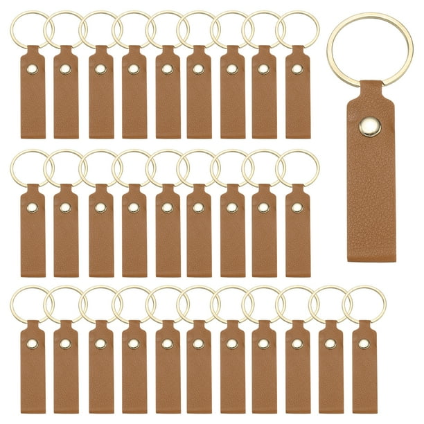 Uxcell 40 Pcs Llaveros de Cuero PU en Blanco para Grabado Láser Kit de Llaveros con Anillos para Suministros de DIY Regalos (Marrón, 3.7" x 0.7")