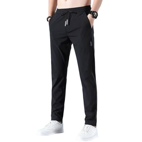 Men's Stretch Pants Summer Lightweight Business Casual Breathable Straight Leg Office Work Trousers Black L