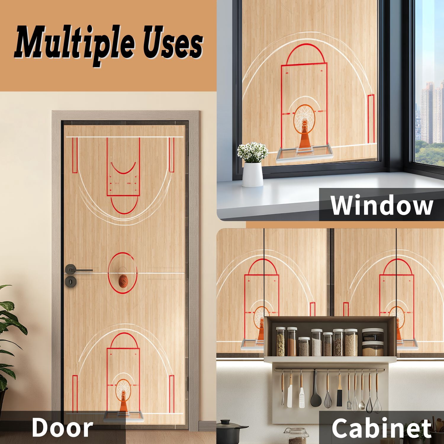 Self Adhesive Vinyl Refrigerator Wrap Set An aerial view half end basketball court Door Mural Removable Fridge Sticker Peel and Stick&nbsp;Full Door Cover Decal Kitchen Bar Decor