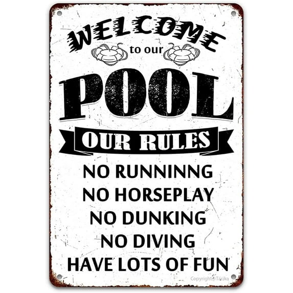 Vintage Swimming Pool Tin Sign, Swim at Your Own Risk Mermaid Off Duty, Metal 8x12 Inch Retro Wall Decor for Home Kitchen Seaside Swim Pool Outdoor Fence Wall Decor