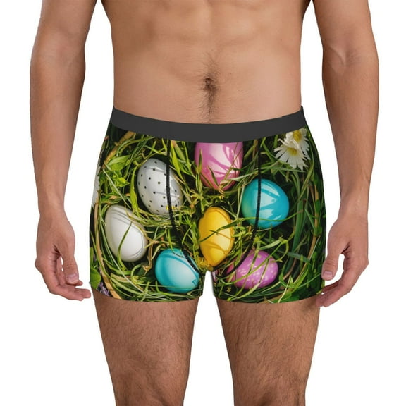 Gukieu colorful Easter eggs Print Men's Boxer Briefs, High Elastic Moisture Wicking Boxer Briefs Underwear-Small