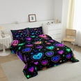 thumbnail image 2 of Neon Hearts Comforter Set Queen Rainbow Love Heart Bedding Set , Psychedelic Galaxy Bedding Comforter Sets Gradient Glowing Stars Duvet, Black Girly Quilted Comforter Lightweight, 2 of 5