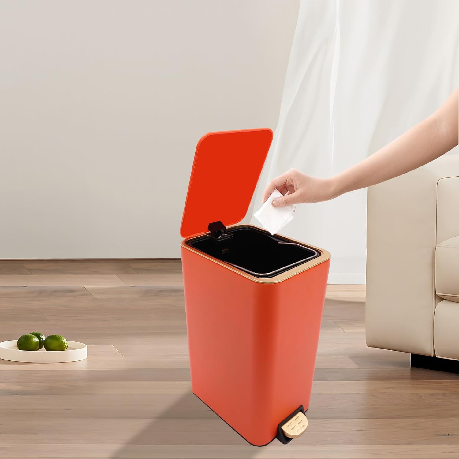 3.17 Gallon Step Trash Bin,Rectangular Garbage Can with Inner Bucket,Bathroom Trash Can with Lid Soft Close, Modern Design Trash Can for Kitchen, Bedroom, Living Room