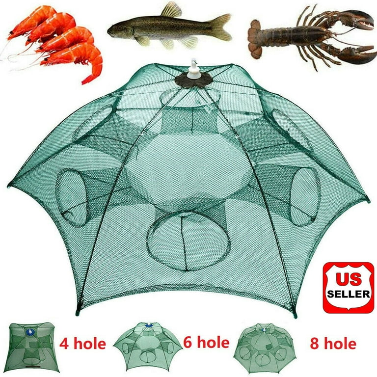 LINKPAL Fishing Trap Net 8 Holes Fishing Gear Folded Fishing Bait Trap  Shrimp Minnow Crab Bait Crayfish Cast Mesh Trap