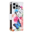thumbnail image 5 of for iPhone 16 Pro Max Zipper Wallet Case with Credit Card Slots, Floral Flower Pattern PU Leather Flip Cover for Women Girls, Wrist Hand Strap Kickstand Magnetic Clasp Case, White Blue Butterfly, 5 of 8