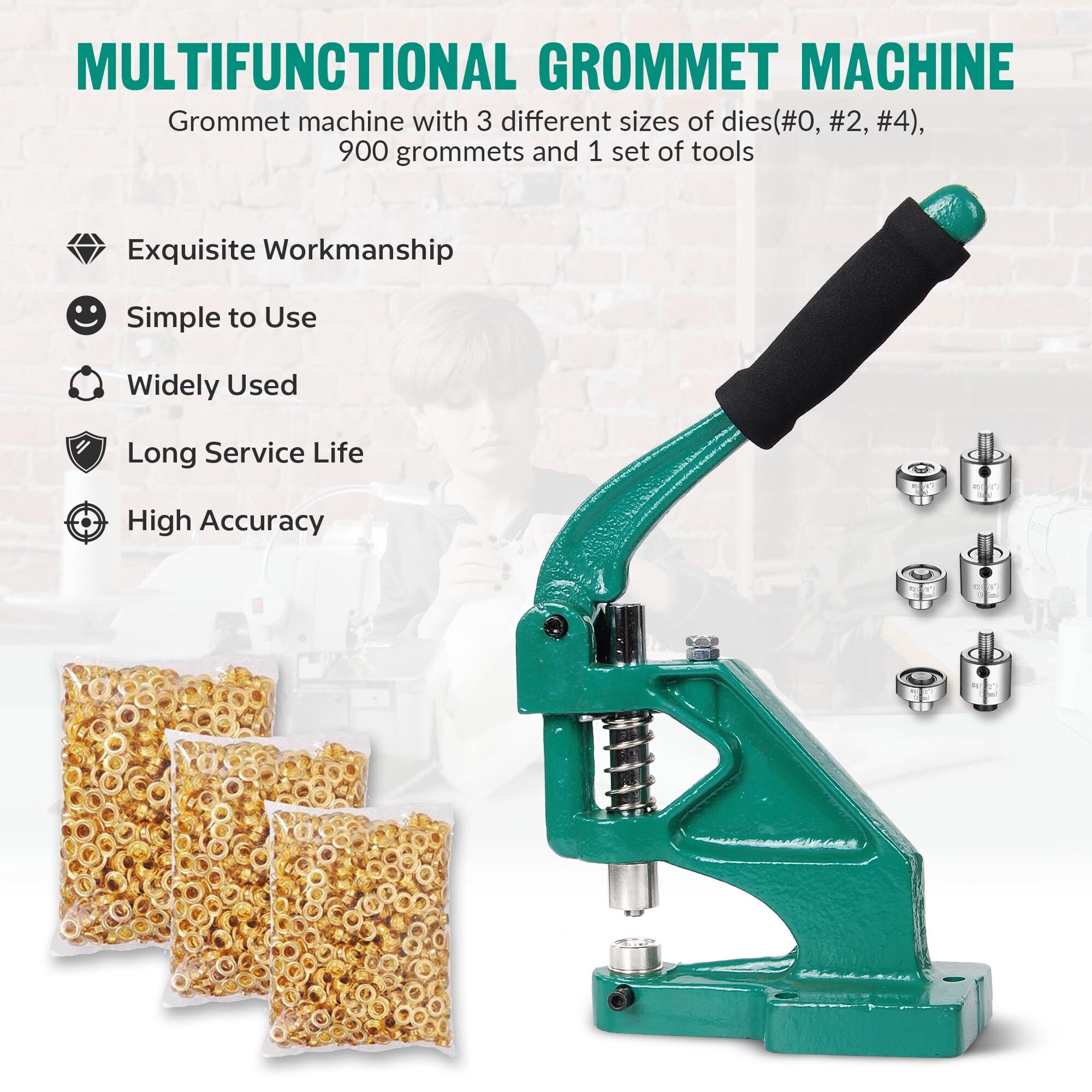 Yescom Grommet Tool Kit 900pcs Eyelets Washers #0/#2/#4 Die Hole Puncher Hand Press Machine for Fabric Crafting