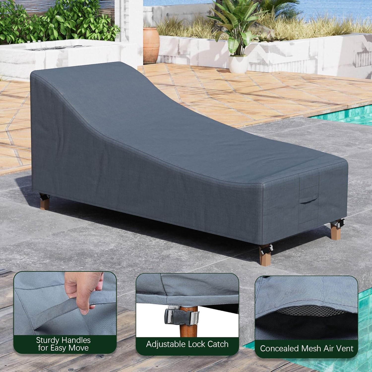 Howcool Heavy-Duty Waterproof Patio Lounge Chair Cover - 600D High-Density Outdoor Chaise Guard with UV Resistance