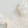 thumbnail image 6 of Bagilaanoe Newborn Summer Outfits Baby Girl Rompers Dress Plaid Print Fly Sleeve Bodysuits + Headband 3M 6M 12M 18M Infant Patchwork A-line Dresses, 6 of 8