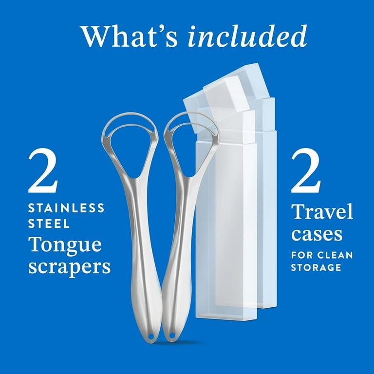 Mouthology Tongue Scraper with Case, Reusable Stainless Steel Tongue Cleaner, 2 Pack