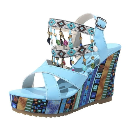 

Vuygyu Women s Summer Fashion Wedge Sandals Ethnic Style Casual Comfortable Platform Sandals Womens Sandals 11 Wide Supportive Sandals for Women Dressy Wedge Sandals for Women Wedding Womens Olive