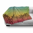 thumbnail image 3 of Tropical Soft Flannel Fleece Throw Blanket, Sunrise Reflecting on Palm Tree Tops on Island Digital Weathered Holiday Theme, Cozy Plush for Indoor and Outdoor Use, 60" x 80", Multicolor, by Ambesonne, 3 of 6