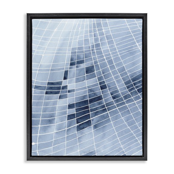 Stupell Industries Contemporary Abstract Blue Squares Shapes Modern White Outlines Black Floating Frame Canvas Art, 17 x 21, by Regina Moore