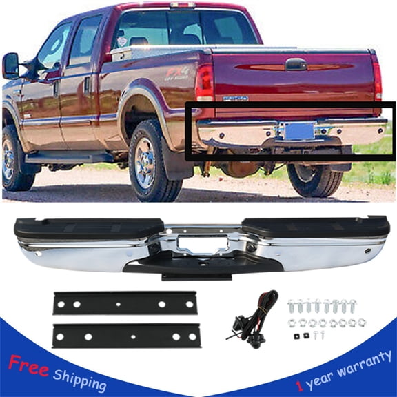 Chrome Rear Step Bumper W/ Park Sensor Holes For 99-07 FORD F250 F350 Super Duty