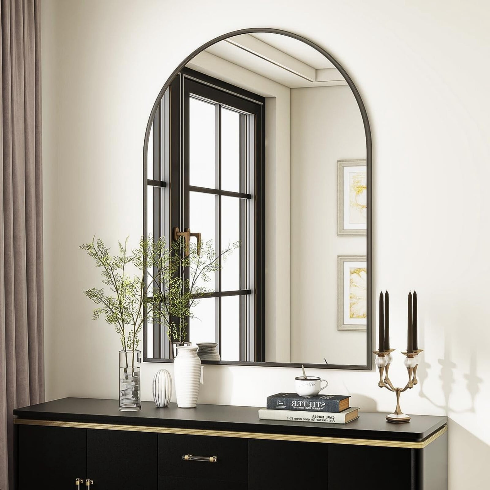 AUROMIR 30"x40" Arched Bathroom Mirror Vanity Wall Mounted Mirror, Black