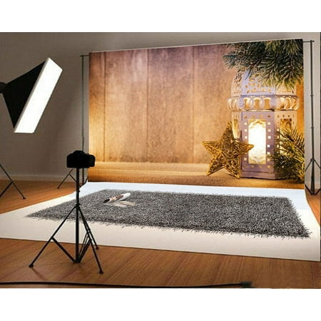 Image of Polyester Fabric 7x5ft Photography Christmas Backdrop Stars Lights Decoration Retro Wood Wall Floor Children Baby Kids Portraits Video Studio Props
