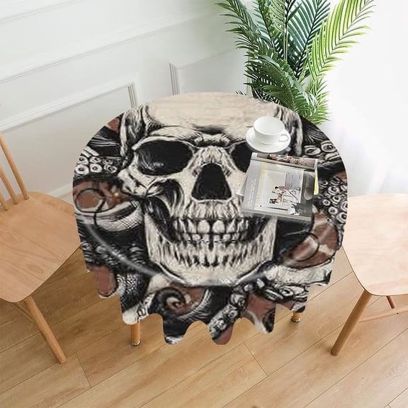 RKSupls 60 Inch Round Tablecloth, Skull Octopus Tentacles Premium Polyester Straight Edge Wrinkle Resistant Washable Table Cover for Party Home Dining Decor