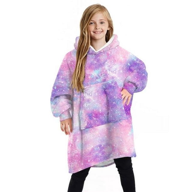 Manta con capucha de gran tamaño Manta mullida Oodie con capucha para niños Manta con capucha con bolsillo frontal grande (para niños de 7 a 13 años)