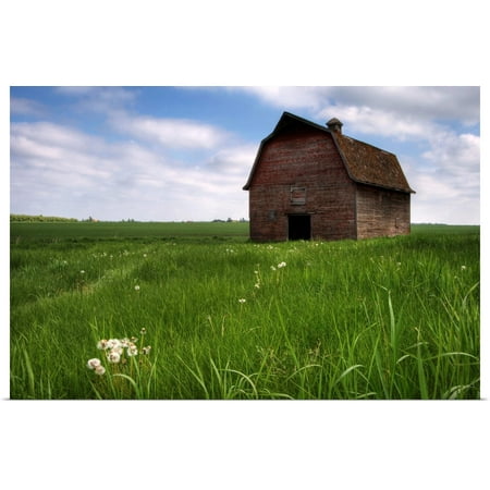 Great Big Canvas Old Red Barn And A Field Of Dandelions In