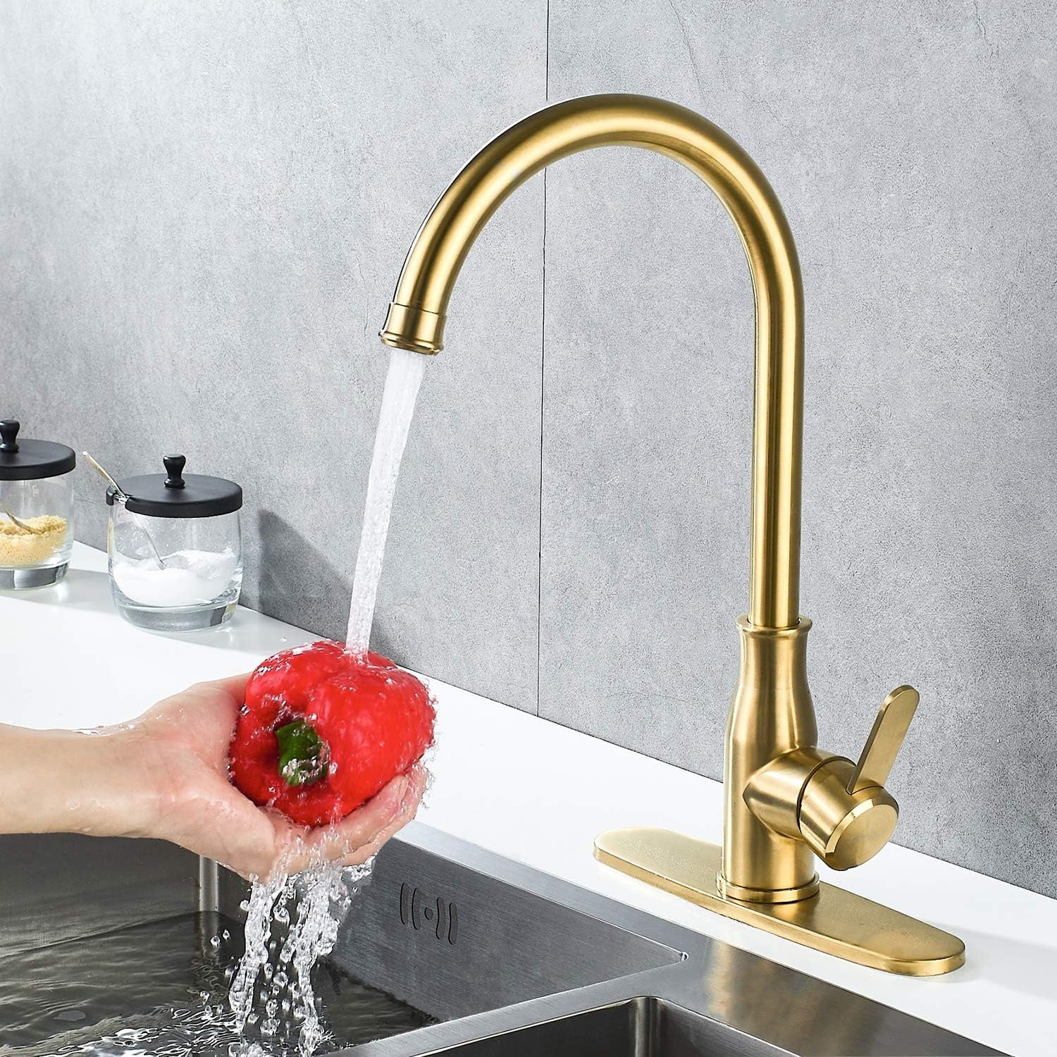 Kitchen Faucet ，Modern High Arc Bar Sink Faucet ，Commercial Stainless Steel Kitchen Sink Faucet One Hole with Deck