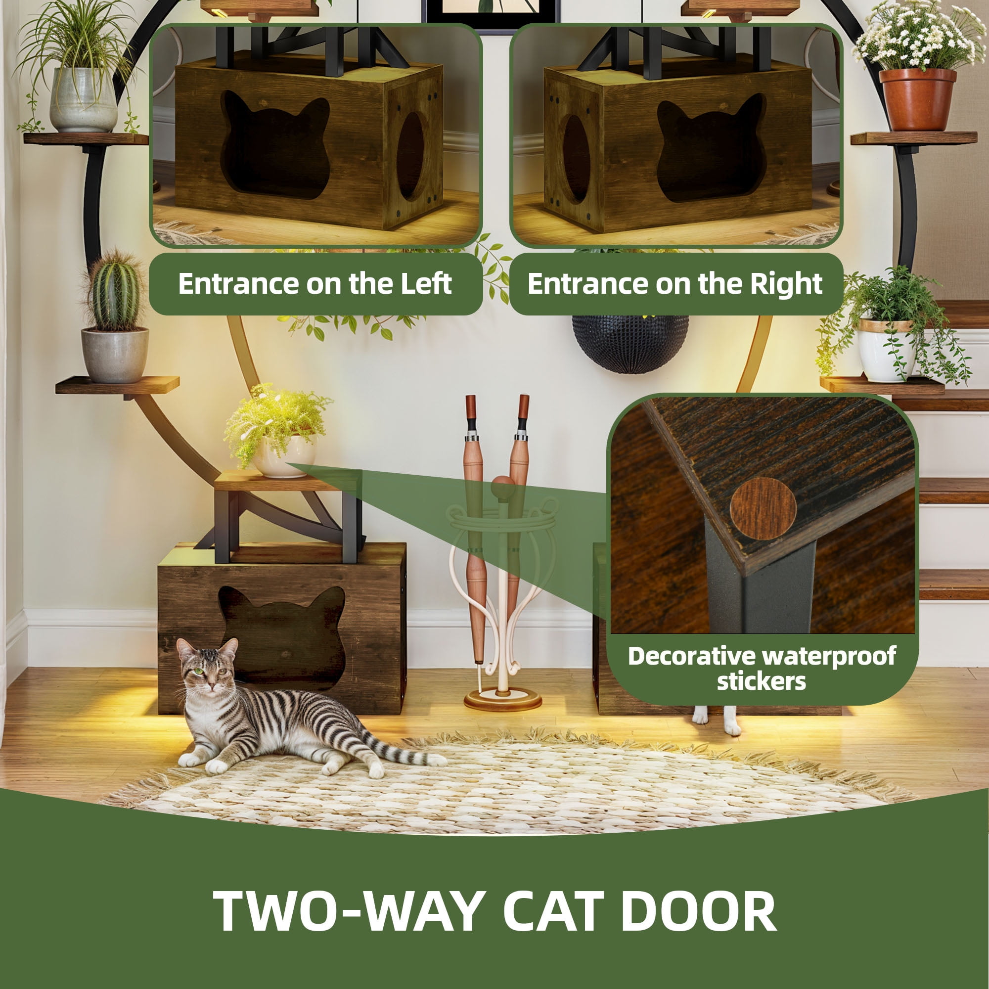 Uforic 65" Plant Stands Indoors with Grow Lights, Half Moon Metal Storge Shelf,Multiple Pots Metal Flower Stands with Cat Litter Box