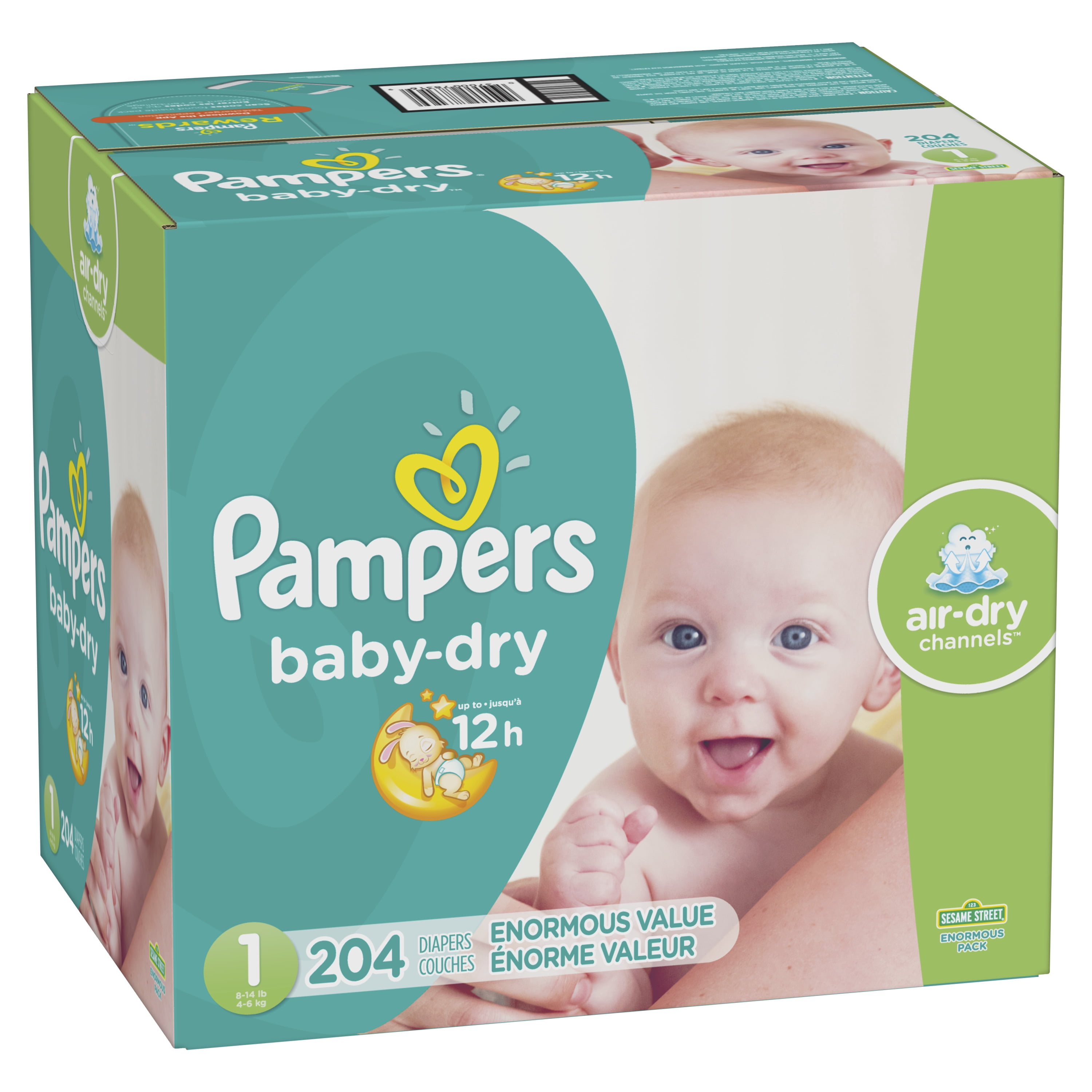 Pampers Baby-Dry Extra Protection Diapers, Size 1, 204 Ct