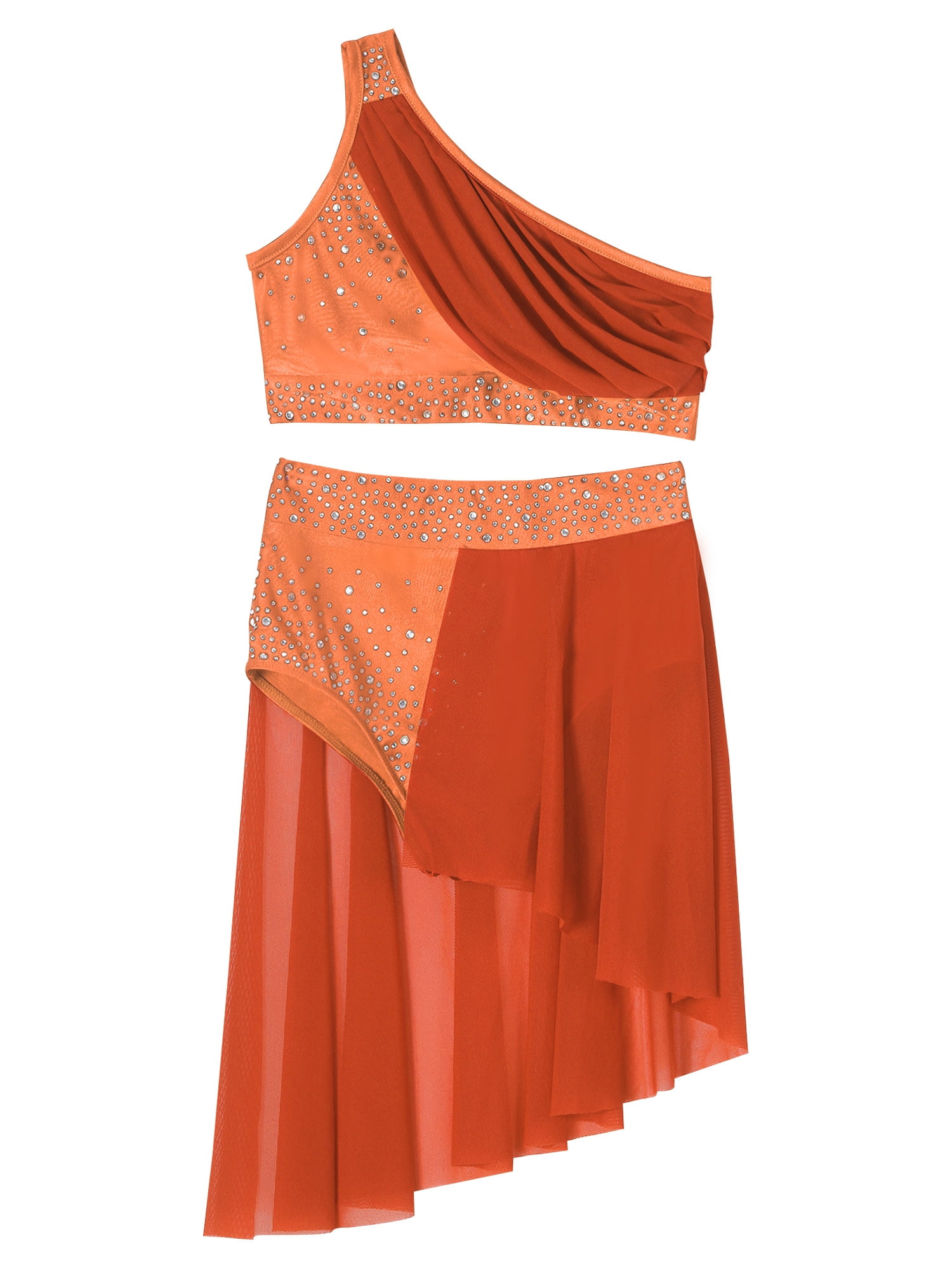 TSSOE Kids Girls 2 Pieces Lyrical Dance Dress Crop Top with Tutu Skirt Ballet Figure Skating Dress Orange 8