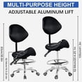 thumbnail image 2 of Ergonomic Rolling Saddle Stool Chair with Wheels Adjustable Swivel Stool with Back and Footrest Heavy Duty for Esthetician, Artist, Dental, Medical, Spa, Salon, Cutting, Home Office, 2 of 9
