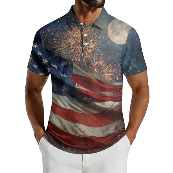 Men's USA 250th Anniversary American Flag Stars Polo Shirt Patriotic Casual Short Sleeve America 250 Merchandise